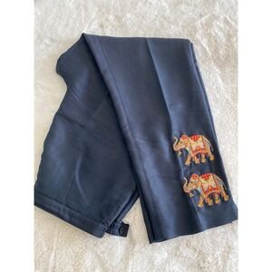 SILKLAND Women Navy Black Silk Pants Elephant Embroidery Size 8